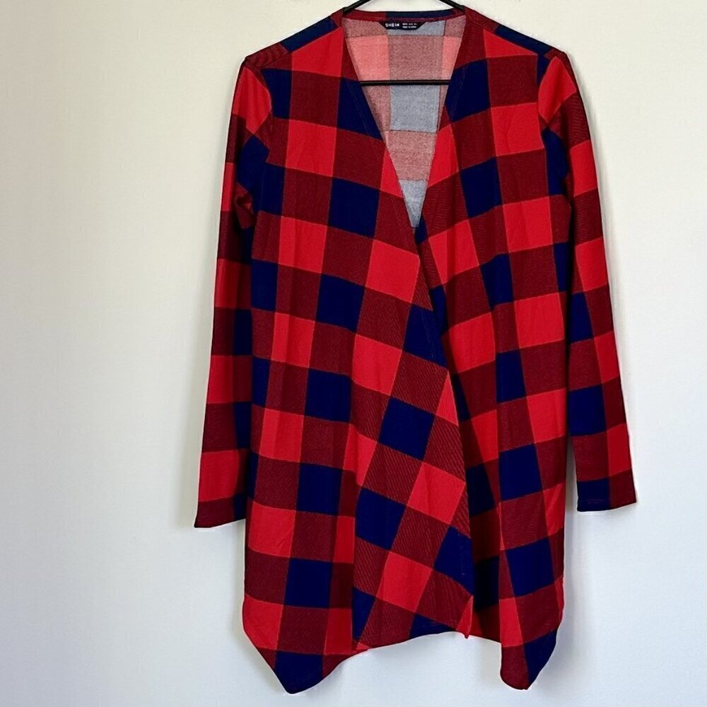 Red Plaid Open Lightweight Cardigan - Medium (6)